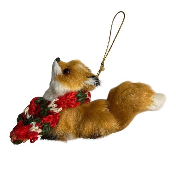 Fox Ornament Christmas 5 in Realistic Fur Animal Decor - Picture 4 of 7
